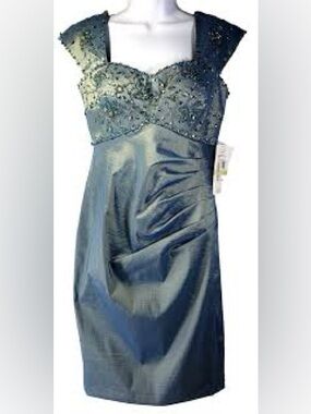 Embellished Teal Satin Mini Dress 10